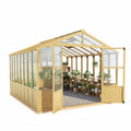 Wood Greenhouse Built for Garden Protection, 10x13 Ft Cedar Frame, Polycarbonate Panels, Adjustable Ventilation