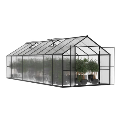 Polycarbonate Walk-In Greenhouse with Adjustable Roof Vents & Lockable Door for Backyard