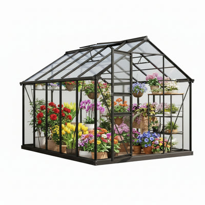 Walk-In Greenhouse Built for Year-Round Growing, 6x10FT Polycarbonate Panels, Aluminum Frame, Adjustable Vents